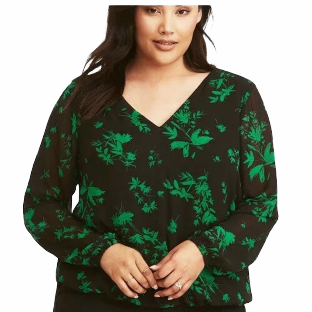 TORRID Black and Green Floral Sheer top